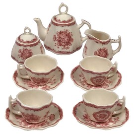 Madison Bay Co. Mini 13 Piece Classic Floral Rose Transferware Porcelain Tea Set - Antique Reproduction