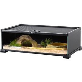 REPTIZOO Small Reptile Tank 20" x 12" x 6" Glass Reptile Terrarium with Top Feeding Habitat for Snake Spider