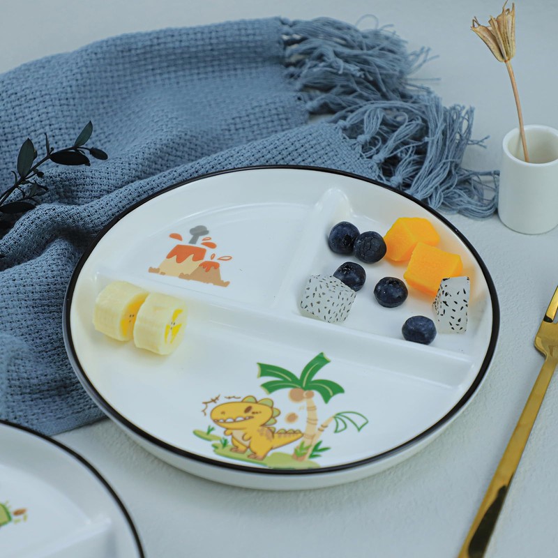 1 PCS Ceramic Dinosaur Portion Control Plate Divided Dish for