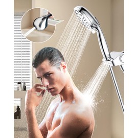 Egretshower Filtered Shower Head Combo, 2-in-1 High Pressure Shower Heads with Massage and 10 Modes Hand Held Showerhead, Upgrade for Hard Water (Chrome)