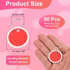 PATIKIL 1.2 Inch Metal Rim Key Tags 50 Pack Blank Round Paper Tags Bulk Writable Keychain Identifiers with Split Rings for Car Door Drawer Key Luggage Pet, Silver/Red