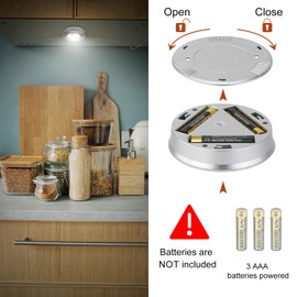 LUXSWAY LED Puck Lights Tap Lights, Battery Operated Push lights, Mini Night Touch Lights, Stick On Lights, Under Cabinet and Counter Lighting, Kitchen Sink Lights, Shelf Lights, 6-Pack, Silver