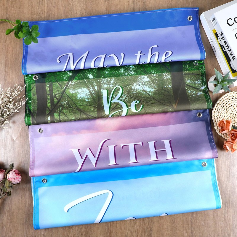 4Pcs Church Banners with Scripture for Sanctuary Wall Worship Classical