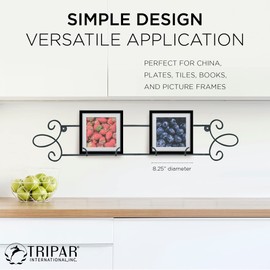 Tripar Horizontal Plate Rack, Black Display (2 Place) - Durable & Sturdy Metal Finish with Scroll Designs - Beautifully Showcase Special Plates, Tiles, Artwork, & More - Part of Augusta Collection
