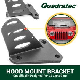 Quadratec J3 Light Bar Hood Mount Brackets - Fits Jeep Wrangler TJ & LJ 1997-2006 - No Drilling or Modifications Required - Black Satin Finish - Accommodates 28" J3 Light Bar