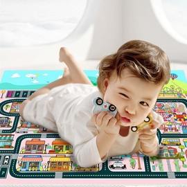 Kids Car Rug for Playroom Rugs, Kids Road Rug for Girls Bedroom Rug and Boys Bedroom Rug, Oblong Washable Anti Slip Kids Rug, Indoor Kids Educational City Traffic Route Map Fun Rug for Classrooms.