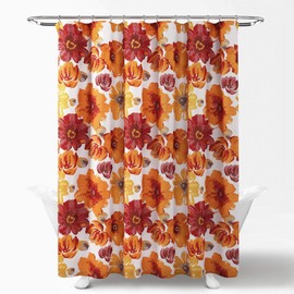 Lush Decor Leah Shower Curtain-Bathroom Flower Floral Large Blooms Fabric Print Design, 72" x 72", Red