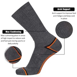 JOYNÉE Mens 6 Pack Athletic Performance Cushion Crew Socks for Running and Workout,Grey,Sock Size:10-13