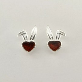 Amber America Brown BALTIC AMBER Rabbit Easter Bunny Ears Earrings 925 STERLING SILVER 5077