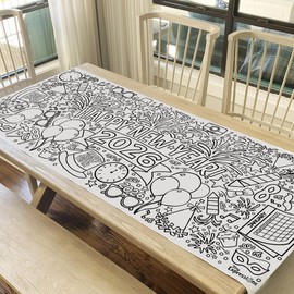 Tiny Expressions New Years Coloring Tablecloth for Kids - Rolled, No Creases 30" x 72" NYE Giant Coloring Poster to Color On - New Years Eve Crafts for Kids 2026