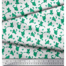 Soimoi Green Cotton Voile Fabric Wool & Cat Animal Print Sewing Fabric BTY 56 Inch Wide