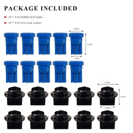 BWBWND 10 PCS T10 194 168 LED Dash Instrument Light Bulbs, Super Bright Panel Gauge Cluster Light with Twist Lock Socket, 12V 8-SMD LED Chipset Lamp Bulbs for Dashboard Map Dome (Ice Blue)