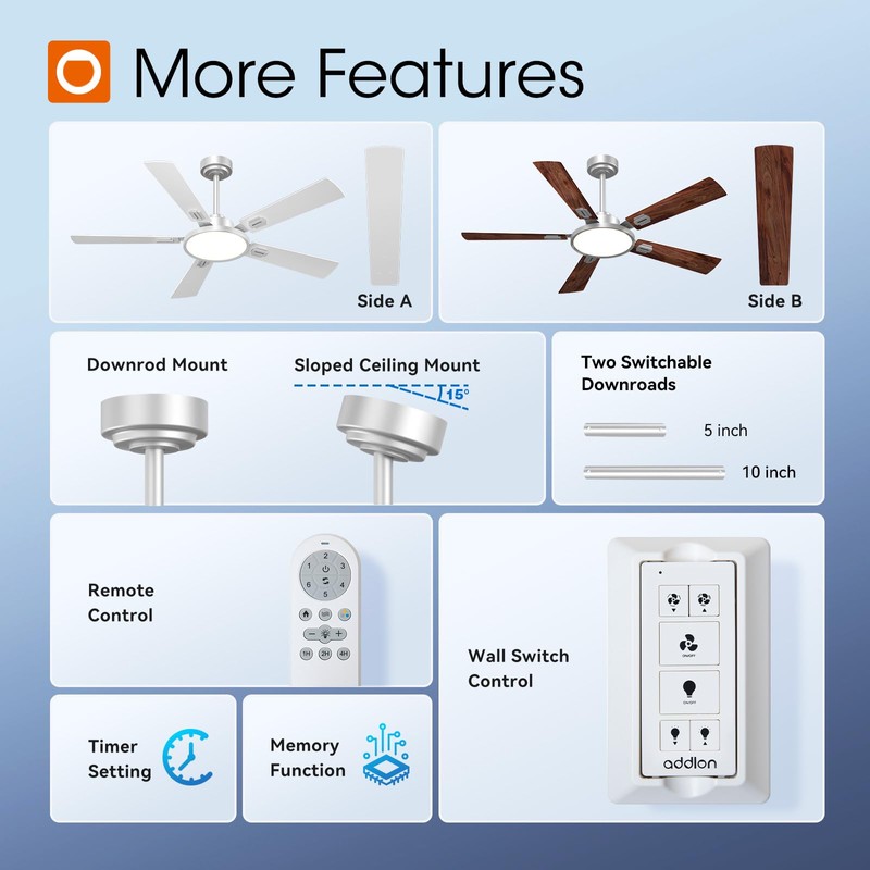 addlon Ceiling Fans with Lights, 52 inch Silver Ceiling fan