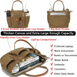 ZHMOPRO Large Canvas Tote Bag for Women With Pockets and Compartment,Black Womens Purse Handbags Totes Bags Work Laptop Book Gym Shoulder Travel Satchel Messenger for Nurse College Church Gift