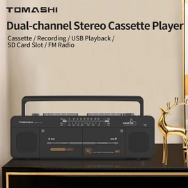Cassette Tape Player with Stereo Sound, Dual Tape Decks, 3-Band Radio, USB/TF Card Playback, and Tape-to-USB/TF Card Recording Function