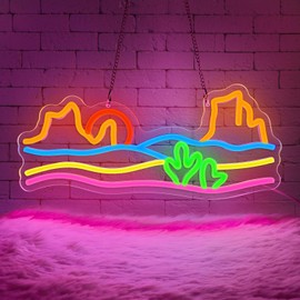 Sneignon Mountain and Sunset Neon Sign,﻿Cactus Scenery Led Sign,Western Neon Sign,USB Powered with Dimmable Switch,Neon Signs for Wall Decor,Bedroom,Living Room,Hotel,Wall Decor,Room Decor