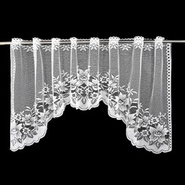 Molaxhome White Short Lace Cafe Valance Beautiful Semi Sheer Window Decor