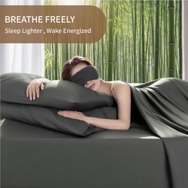 EcoBedsoNight 100% Viscose Derived from Bamboo Sheets King Size,Soft & Cooling Viscose from Bamboo Sheets Set, Organically Grown,Breathable & Soft Deep Pocket Up to 18 Inches(Gray)