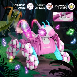 Terucle Bionic Mantis Remote Control Car, 360° Rotation RC Cars, 8WD RC Drift Car Toys for Ages 8-13 with Ball/Goal, Pink Girl Toys for 4 5 6 7 8 9 10 11 Year Old Girl Birthday Gifts Ideas