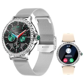Smart Watch For Women With Call Function,Ladies Diamonds Smartwatches,1.32'' IPS Touchscreen Fitness Activity Tracker,Heart Rate/Sleep Monitor,Smartwatch For IOS Android Phones (SILVER)