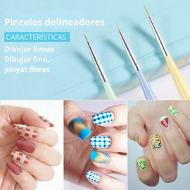 Triko Pinceles de Arte de Úñas, Pincel para Úñas Acrílicas, Pinceles de Pintura para Diseño de Úñas, Cepillo de Gel Constructor, Herramientas de Punteado de Úñas, Pinceles de Líneas Finas para Úñas