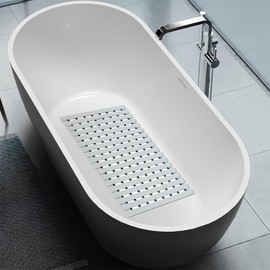 LITA Bathmat Shower Mat Non Slip Bathtub Mat Without Suction Cups and Drain Holes Bath Mat for Tub & Shower.Easy Dry,Easy to Cut,Eco-Friendly, Gray, 17"x26"