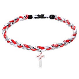 Glenmal 2 Rope Baseball Cross Necklace Baseball Titanium Necklace Stainless Steel Cross Pendant Sports Braided Tornado Baseball Necklace Gifts for Men, 20 Inches(Vintage Color)