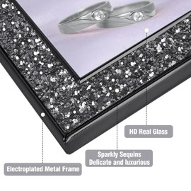 HIKWADERY 5x7 Picture Frame Glitter, Black Bling 5 by 7 Photo Frames with HD Real Glass, for Wall or Tabletop Display, Family Friends Wedding Christmas Day Gift (5 x 7, Black)