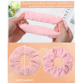 Ufgin 5 PCS Furry Scrunchies -Elastic Hair Scrunchies Fur Hair Ties Ponytail Holder Hair Bands Fuzzy Hair Accessories for Women and Girls(Pink)