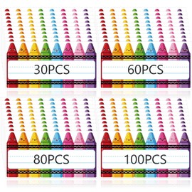 30 Pieces Crayons Name Tags Colorful Cartoon Crayon Expression Nameplate First of School Crayons Name Label Stickers Decorative for Back to School Party Desk Wall Message Board