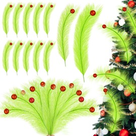 12 Pcs Christmas Tree Topper 17 Inch Red Green Curly Stems Lime Green Curly Picks Ornaments Stems for Christmas Tree Topper Home Wreath Craft Decorations