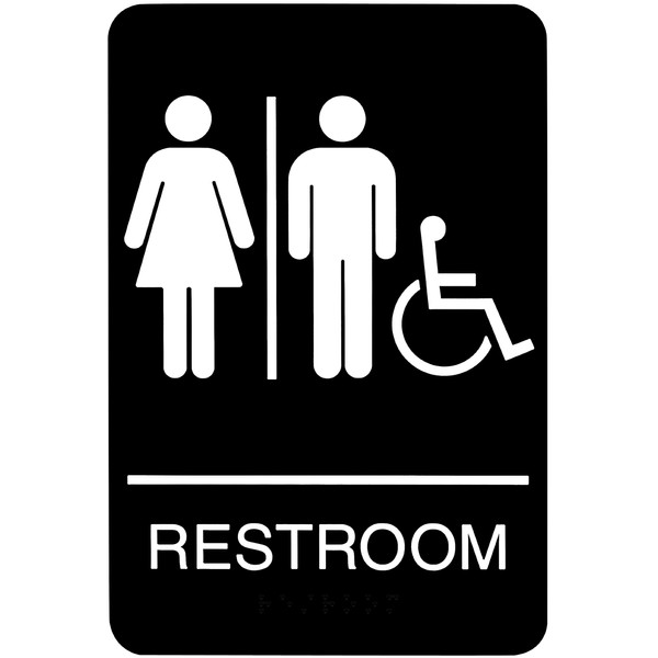Headline Sign 9007 ADA Wheelchair Accessible Restroom Sign with Tactile Graphic, 6 Inches by 9 Inches, Black/White