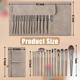 Amrules 14 Pcs Makeup Brush Set, Professional Eye and Face Foundation Brush Set, Eyeshadow Brushes, Cosmetic Brushes, with Pu Bag, Grayish