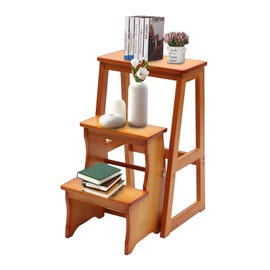LIAPDG Folding Library Ladder Chair, Wood Folding Library Ladder Chair Chair Step Stool Combo Step Stool Chair Lightweight Portable Multifunctional Step Stool for Kitchens, Garages, Bars Honey