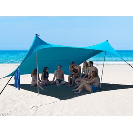 BESTSET 10×10ft UPF50+ Beach Tent Sun Shelter, Windproof Stable Outdoor Pop Up Beach Shade Canopy for Camping, Fishing, Backyard Fun or Picnics, 2 Poles