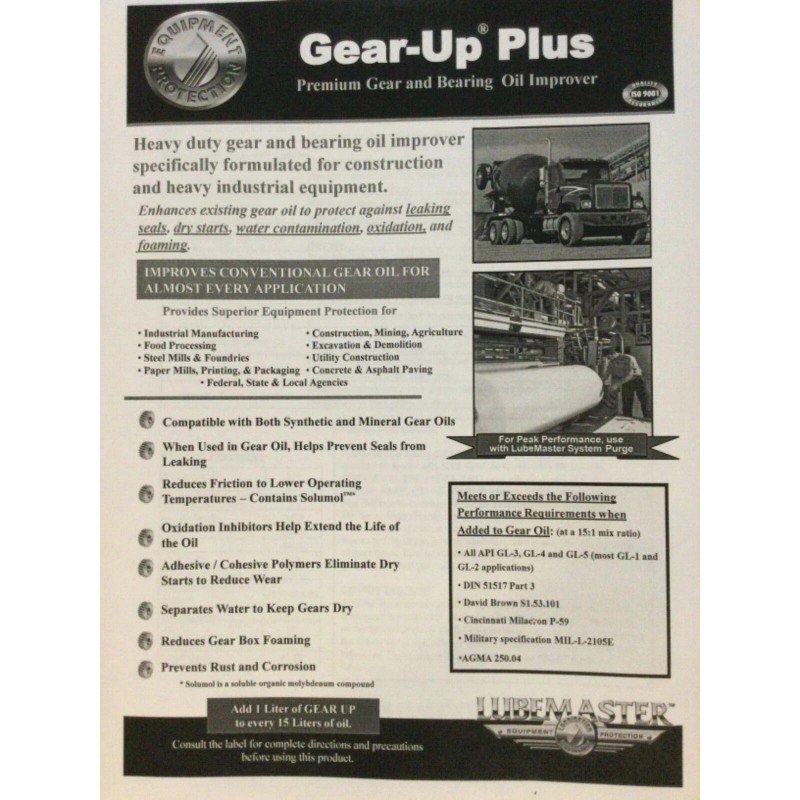 LubeMaster Gear-Up Plus Premium Gear and Bearing Oil Improver
