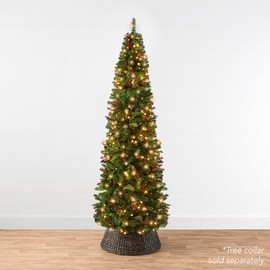 Best Choice Products 6ft Pre-Lit Spruce Pencil Christmas Tree Pre-Decorated for Home, Office, Party, Holiday Decoration w/ 618 Tips, 250 Lights, Pine Cones, Metal Hinges & Base - Green