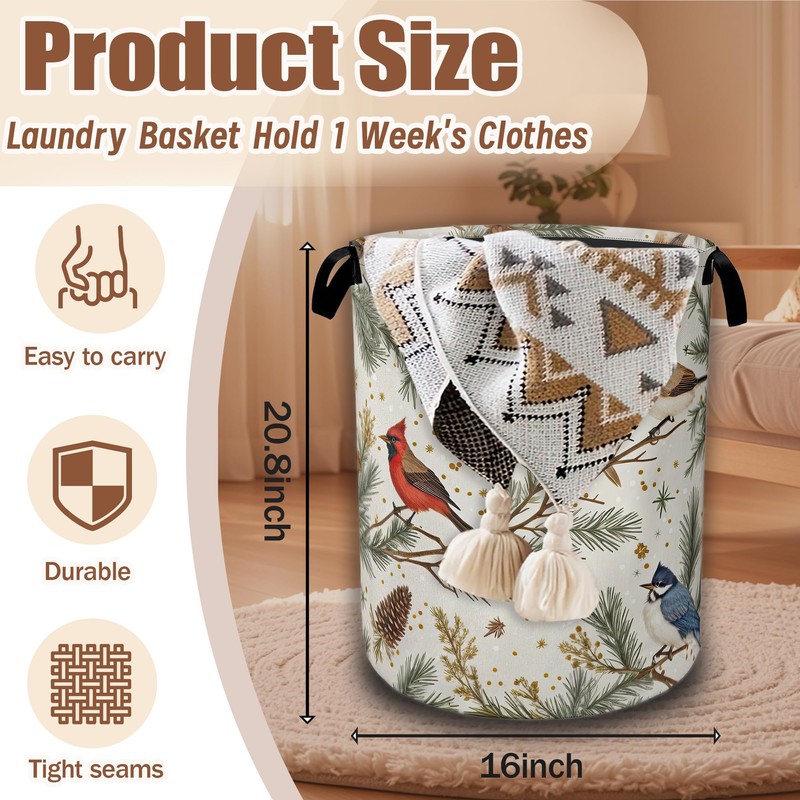 Blue Bird Cardinal Pine Laundry Baskets,Laundry Hamper,Storage Basket with Handles