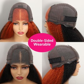 Sogram Wear and Go Glueless Wigs Human Hair Pre Plucked Pre Cut Double Wear Wig Kinky Straight 4x4 HD Lace Yaki Straight Human Hair Wigs for Black Women 180% Density 28 Inch (Orange and Black)