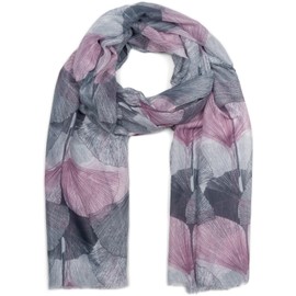 styleBREAKER 01016208 Women's Scarf with Coloured Ginkgo Leaves Pattern Print and Short Fringes, Lightweight Scarf, Stole, Mauve Grey