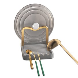 STARRY G Cooking Spoon Rest with Lid Holder, Kitchen Utensil Rest with Drip Pad, Heat-Resistant Pot Lid Stand Holder, Countertop Organiser Rack for Ladles, Tongs, Spatula, Simple Flatware Rack - G&G