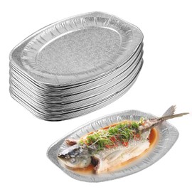 Jortmrd Pack of 15 Aluminium Serving Plates, Disposable Large Serving Plates, Made of Aluminium, Serving Plates, Disposable Oval Aluminium Bowls, Serving Plates, Aluminium Foil Serving Trays, for