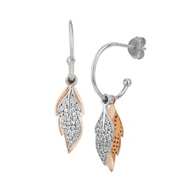 Vanbelle Sterling Silver Jewelry - Rhodium & Rose Gold Plated with 925 Stamp - Two Tone Jewelry Studded Leaf Half-Hoop Earrings with Cubic Zirconia Stones - Elegant Handcrafted for Women