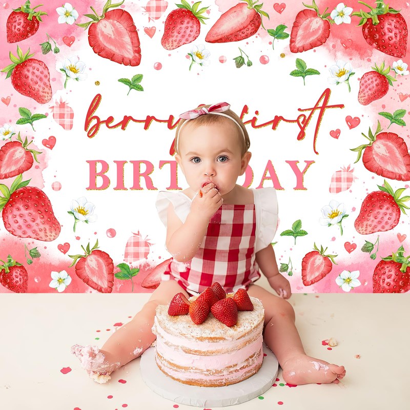 Avezano 7x5ft Berry First Birthday Backdrop Strawberry 1st Birthday Decorations