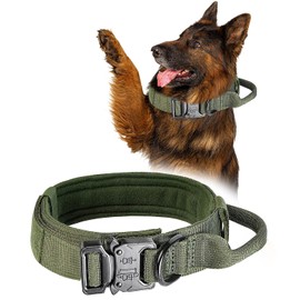 Kokila Collares Tácticos para Perro Grandes, Collar de Nailon Ajustable con Asa de Control y Hebilla de Metal para Perros, Accesorio de Entrenamiento para Perros, Verde, L