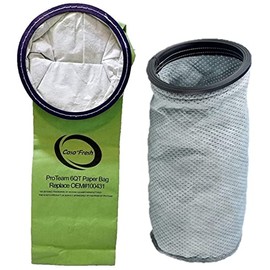 6 QT Round Bag + Filter Kit For Proteam BackPack Vacuums. 10 [100431] Bags + 1 [100564] Cloth Filter. Compatible with Super QuarterVac HEPA QuarterVac TailVac ProVac QuietPro BP GoCartVac AviationVac