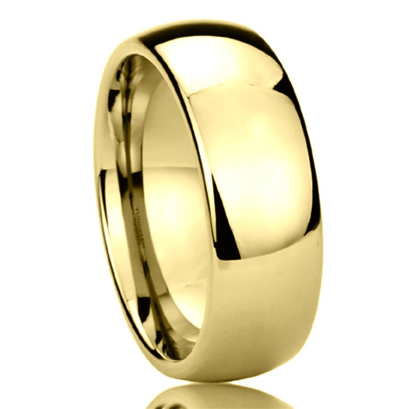 DoubleAccent 8mm Titanium Wedding Bands Promise Rings Yellow Tone High