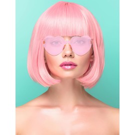 NSODREEM Pink Wig and Party Sunglasses, Bob Wig with Bangs Light Pink Wigs for Women, Cosplay Party Wigs - Bachelorette Decorations Favors (Pink)