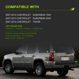 TUZILLA Compatible with 2007-2014 CHEVY SUBURBAN/CHEVY TAHOE 1500 2500 Tail Lights with bulbs and harness OE Style tail lamp Assembly Red Driver Side