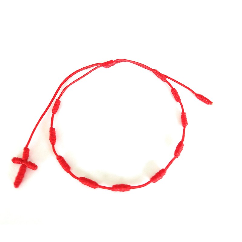 Lucky Charms USA Hand Knotted Red String Rosary Cross Bracelet